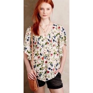 Anthropologie MAEVE Maya Floral Fluttered Top Blouse Strawberry Fruit Berries 2